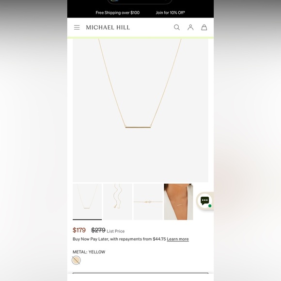 Elegant Micheal hill 10kt Gold Bar Necklace - Picture 4 of 5